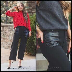 Maeve Colette Pants Womens 33T Black Cropped Wide Leg Merrick White NWT $130